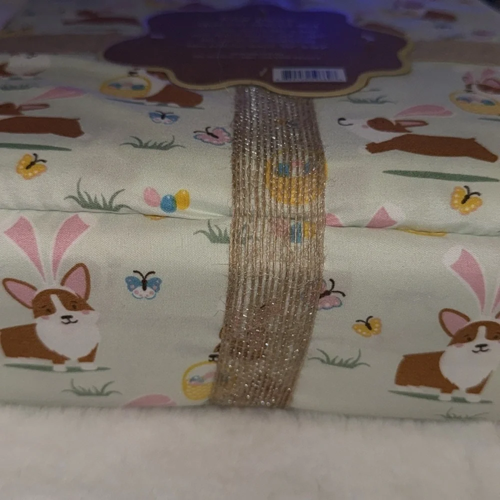 Easter corgi dog four piece queen sheet set. 🐣🐰